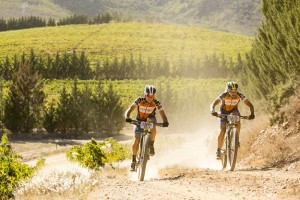 Robyn de Groot (L) and Jennie Stenerhag (R) during stage 1 of the 2016 Absa Cape Epic Mountain Bike stage race held from Saronsberg Wine Estate in Tulbagh, South Africa on the 14th March 2016 Photo by Sam Clark/Cape Epic/SPORTZPICS PLEASE ENSURE THE APPROPRIATE CREDIT IS GIVEN TO THE PHOTOGRAPHER AND SPORTZPICS ALONG WITH THE ABSA CAPE EPIC {ace2016}